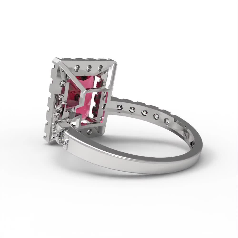 3.9 ct Brilliant Emerald Cut Designer Genuine Flawless Natural Garnet 14K  18K White Gold Halo Solitaire with Accents Ring